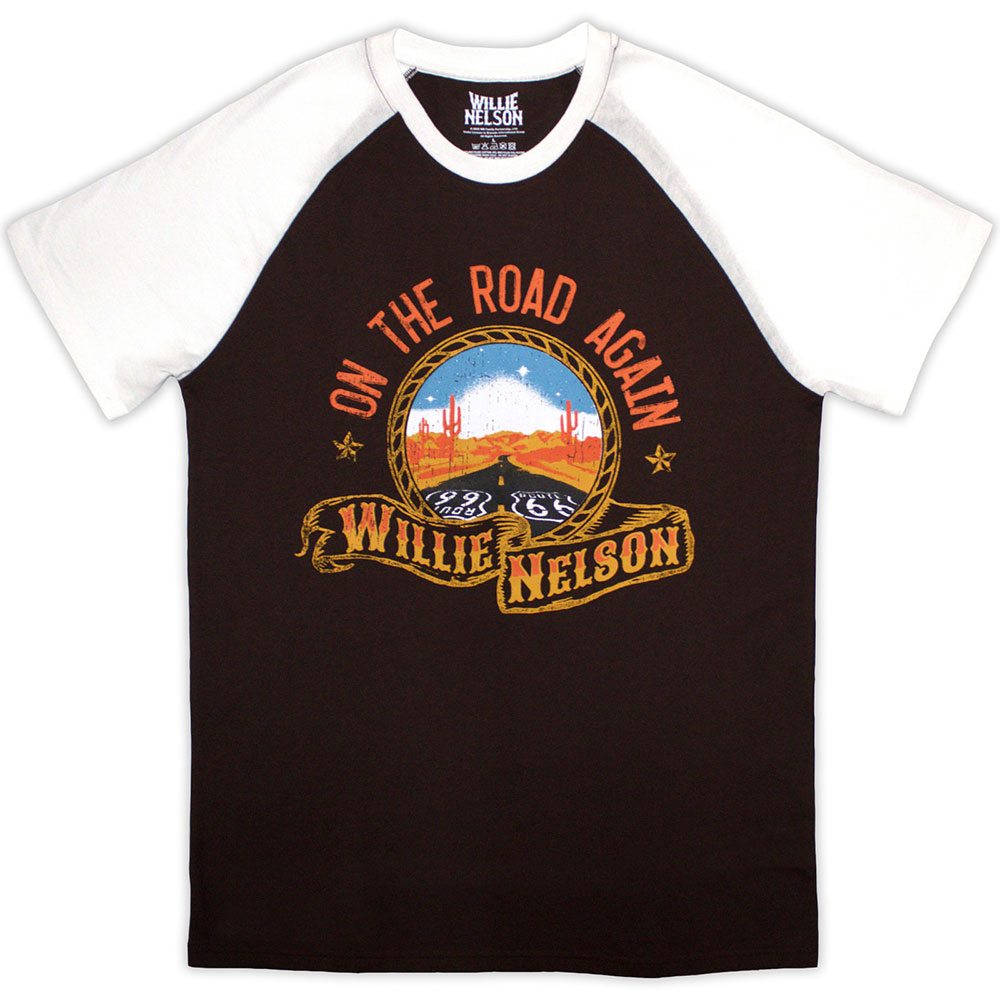 Willie Nelson - Route 66 Raglan Tshirt - Bruin/Wit